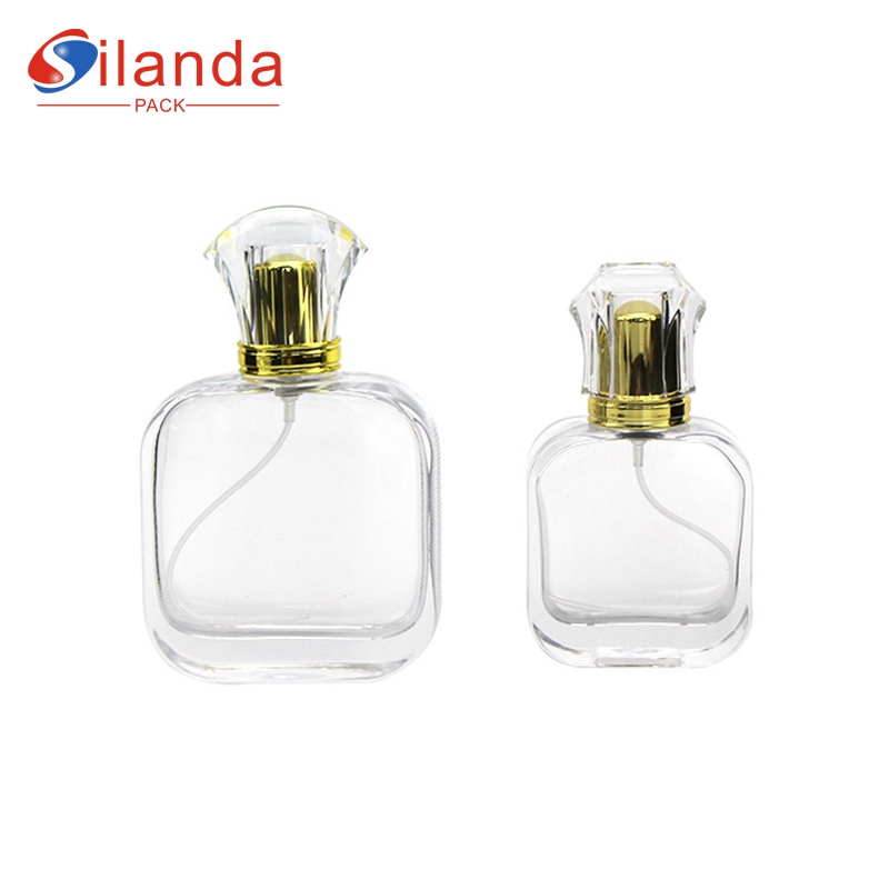 Thick Bottom 50ml 100ml Clear Flat Square Round Shoulder Glass Perfume Bottle Pump Spray Elegant Perfumery Container Fragrance Bottles 