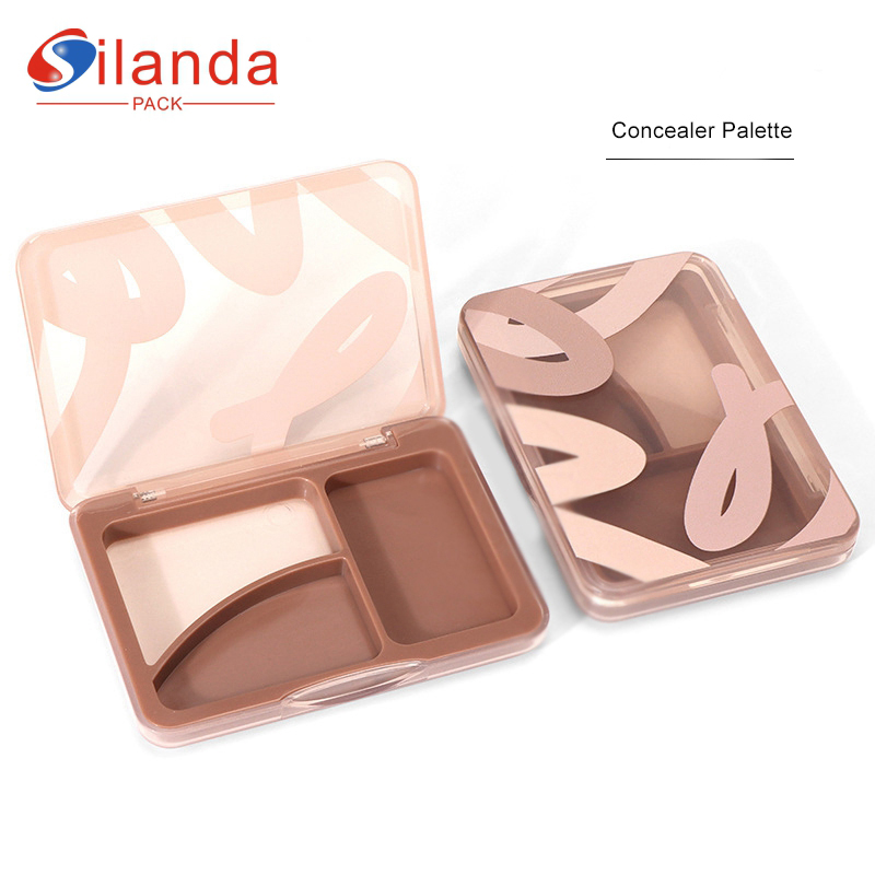 Three Color Rectangular Concealer Palette Highlight Blush Box Cosmetic Press Powder Compact Case Makeup Contour Powder Box