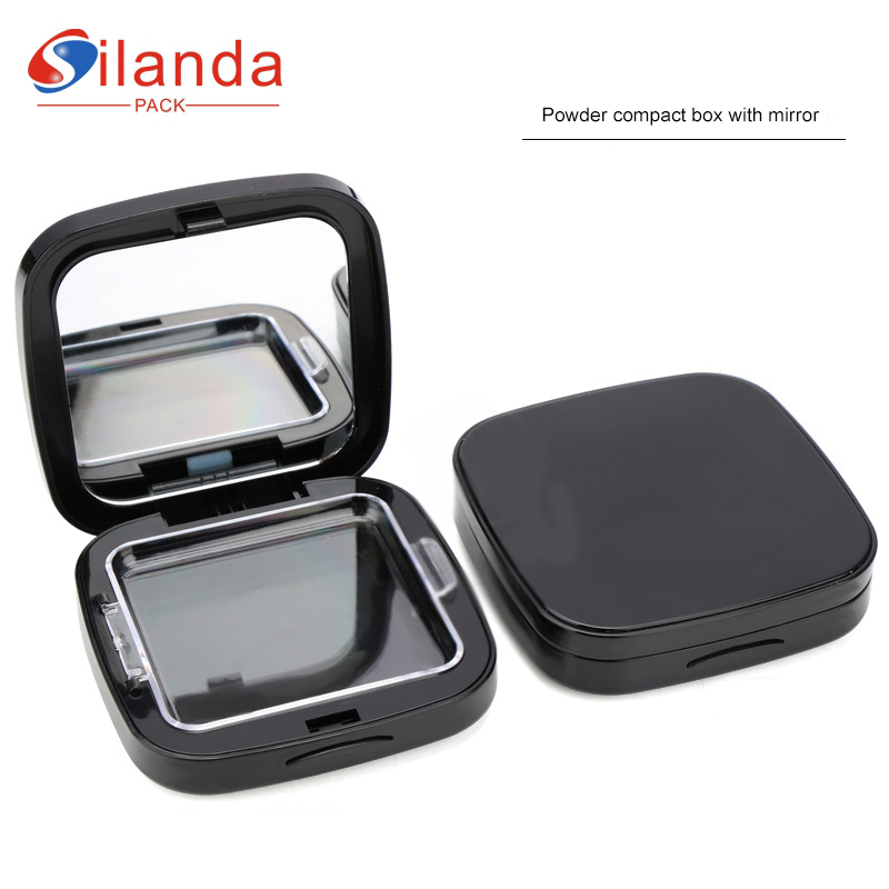 Black Square Cosmetic Press Powder Compact Case with Mirror Flip Concealer Palette Highlight Blush Box Makeup Contour Powder Cases