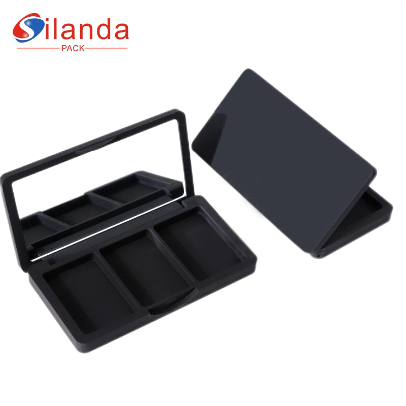 Black Rectangular Three Color Eye Shadow Box Empty Makeup Powder Compact Case Ultra Thin Blush Box