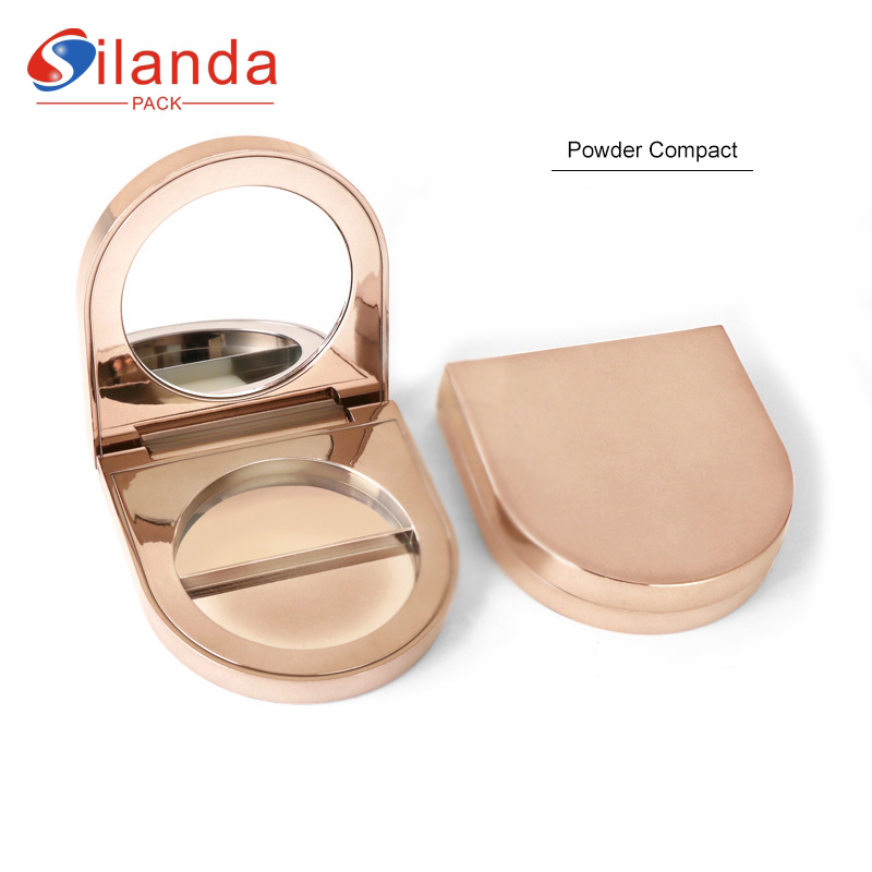 Semicircle Mirrored Double Color Highlight Contour Box Cosmetics Pressed Powder Compact Makeup Eye Shadow Case