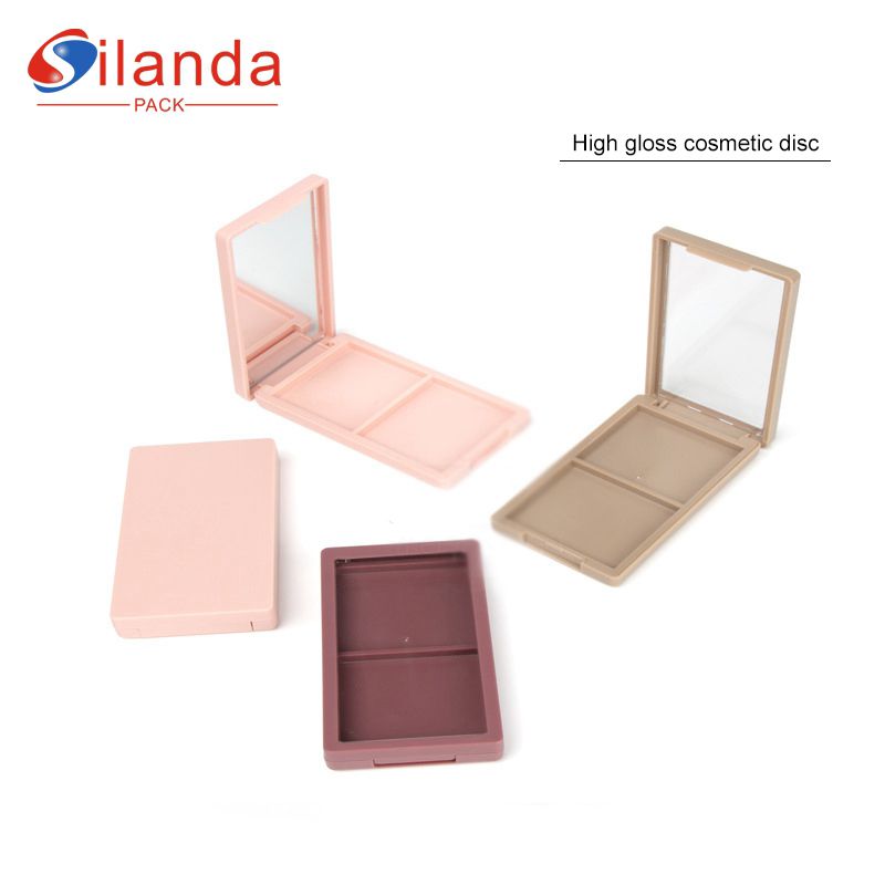Pink Rectangle Two Color Contour Shading Powder Compact Case Makeup Highlight Plate with Mirror Skylight Eyelash Box