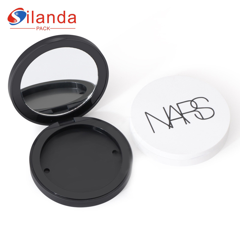 Black Empty Round Makeup Highlight Blush Box White Single Grid Magnet Concealer Powder Compact Case with Mirror