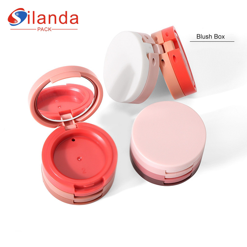 Round Three Colors Three Layers Empty Makeup Blush Box Cosmetics Contour Palette Powder Compact Case with Mirror