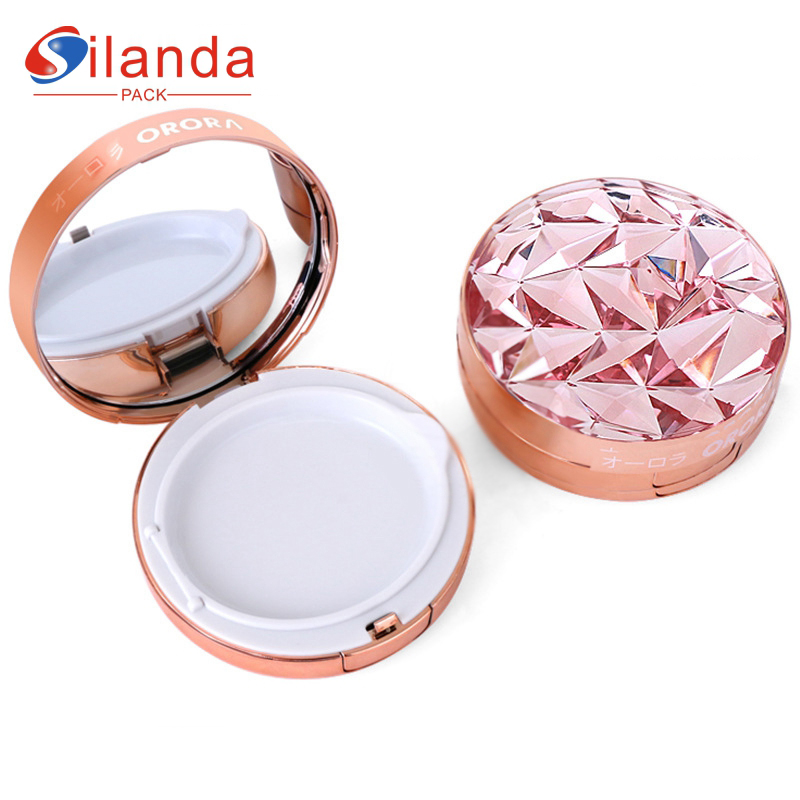 Round Diamond Empty Air Cushion Box High End Makeup Pressed Powder Compact Case with Mirror