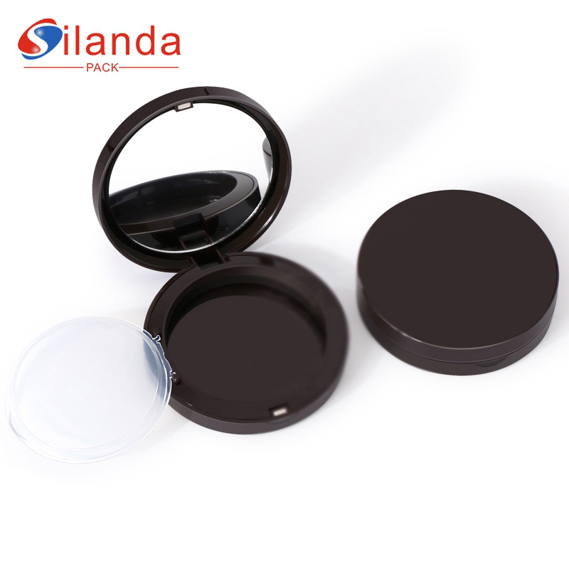 Black Round Magnetic Cosmetics Pressed Powder Compact Case Empty 8g Makeup Blush Box with Puff Grid Mirror