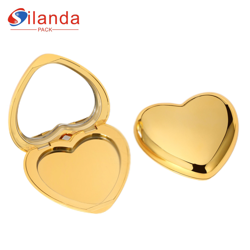 Gold Heart Shaped Cosmetics Pressed Powder Compact Case ABS Plastic Blush Highlight Shading Powder Palette