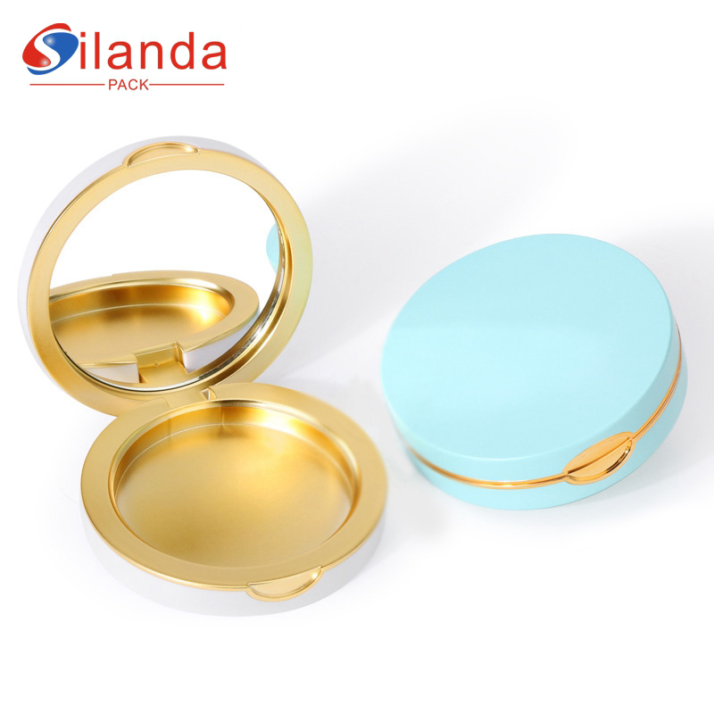 Blue Round Magnetic Portable Cosmetics Powder Compact 12g White Empty Makeup Blush Contour Shading Highlight Case with Mirror