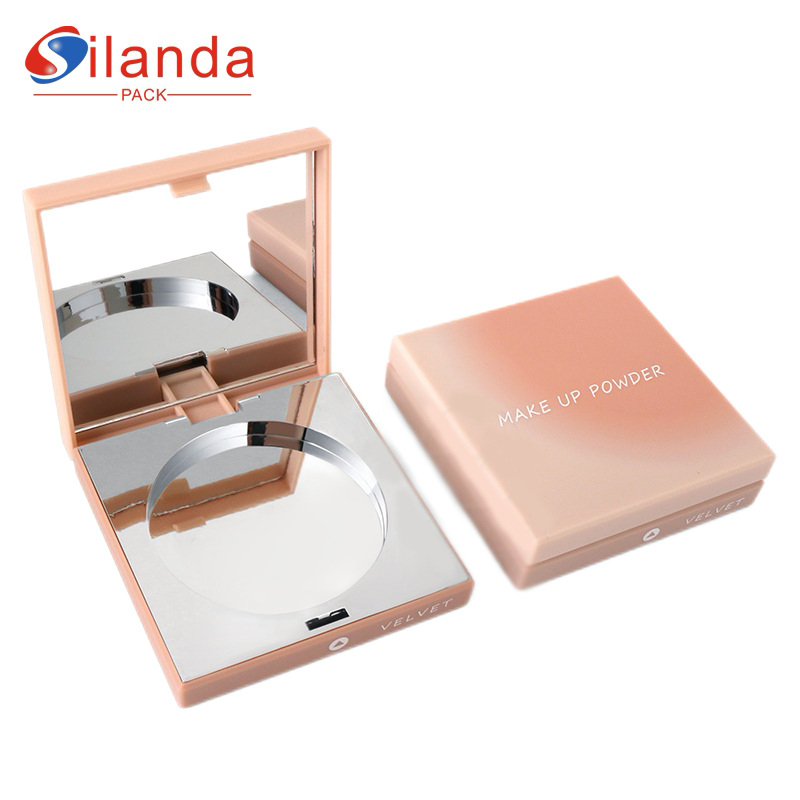 Exquisite Pink Square Makeup Pressed Powder Compact Case Empty ABS Cosmetics Blush High Gloss Box