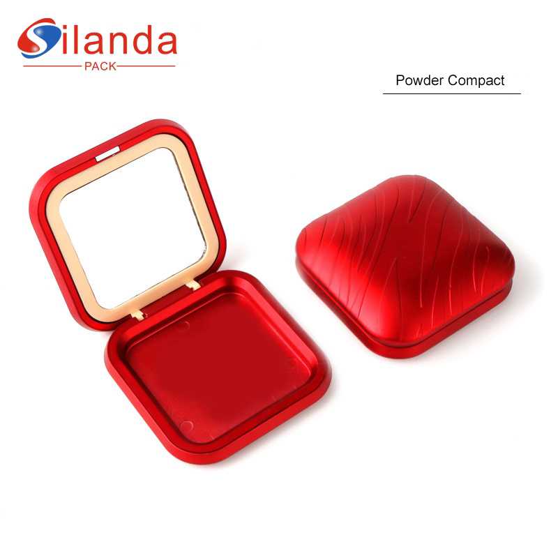 Luxury Red Square Cosmetics Magnetic Blush Highlight Box Empty 12g Makeup Dry Foundation Powder Concealer Compact Case with Mirror