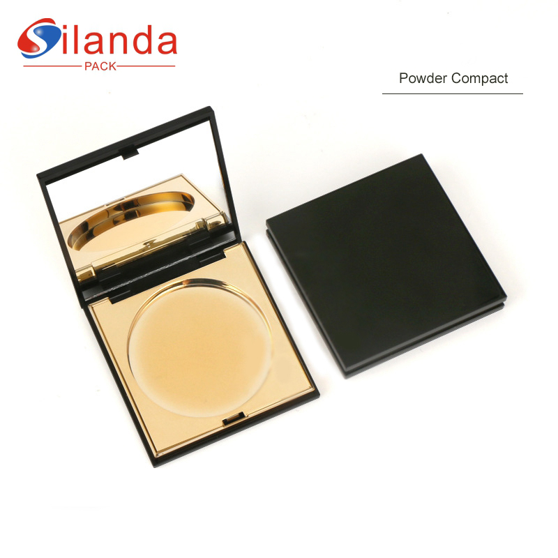 Portable Black Square Makeup Dry Foundation Powder Compact Case Empty 15g Cosmetics Highlight Contour Shading Box with Mirror