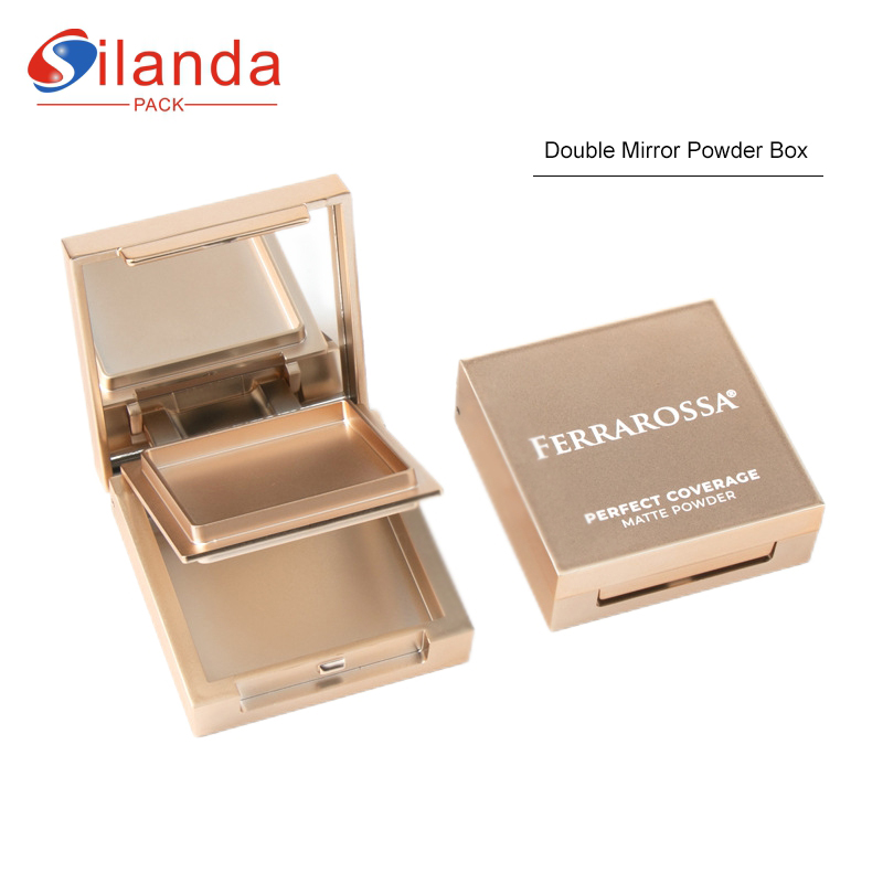 Gold Square Double Layer Cosmetics Powder Compact Case Empty 8g Makeup Contour Shading Powder with Double Mirrors