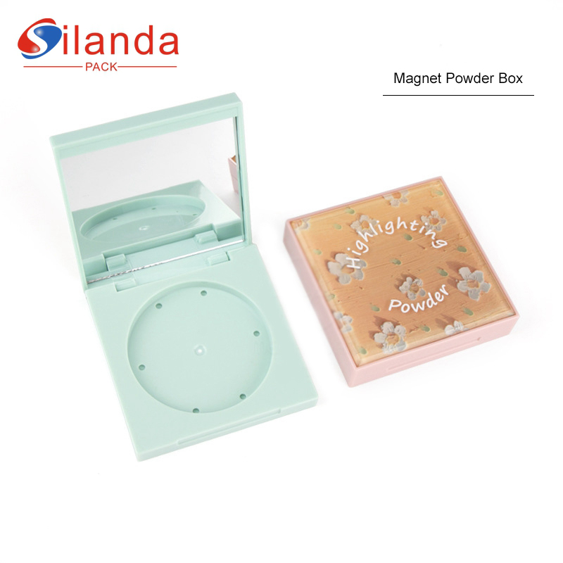 Green Square Portable Magnetic Cosmetics Highlight Blush Box Empty 10g Monochromatic Eye Shadow Contour Powder Compact Case with Mirror