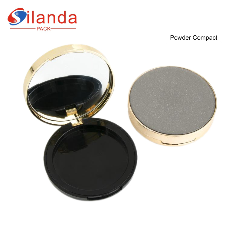 Black Round Single Layer Cosmetics Foundation Powder Compact Case Empty 15g Makeup Monochromatic Blush Contour Shading Palette with Mirror