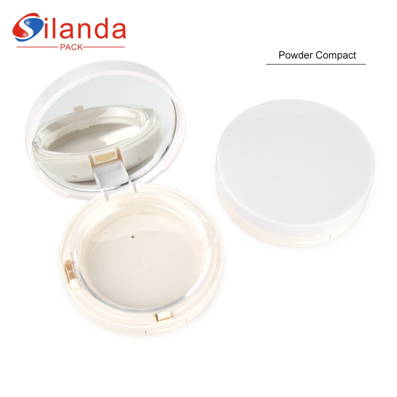 White Round Double Layer Cosmetics Setting Powder Compact Case Empty 15g Makeup Blush Highlight Box