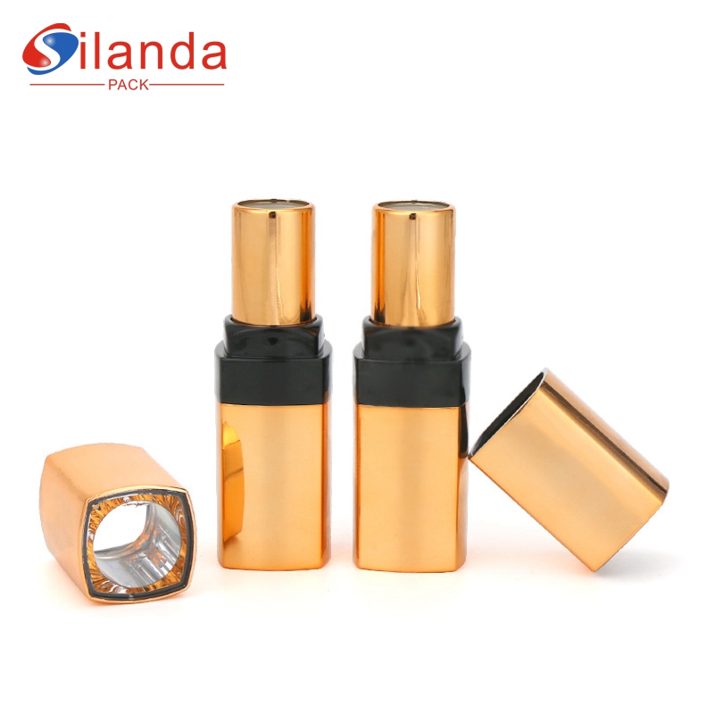 Spray Plated Gold Square Lipstick Tubes Empty Cover Bottom Heavier Flat Mouth 12.1mm Lip Stick Container 