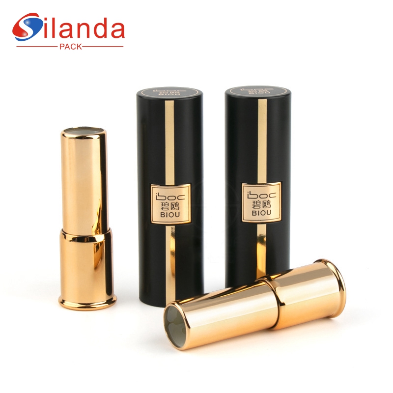 Luxury Black Round Press Lipstick Tubes Empty Flat Caliber 12.1 mm Cosmetic Spring Lip Stick Container