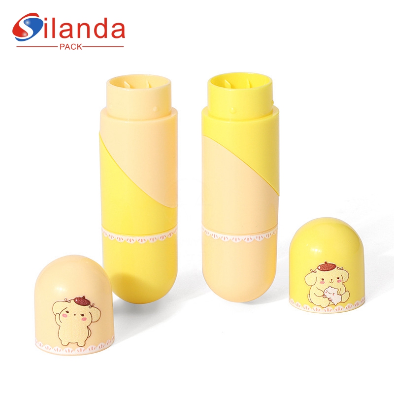Lovely Yellow Round Double Headed Lipstick Tubes Empty Children's Folding Cosmetic Lip Balm Container 