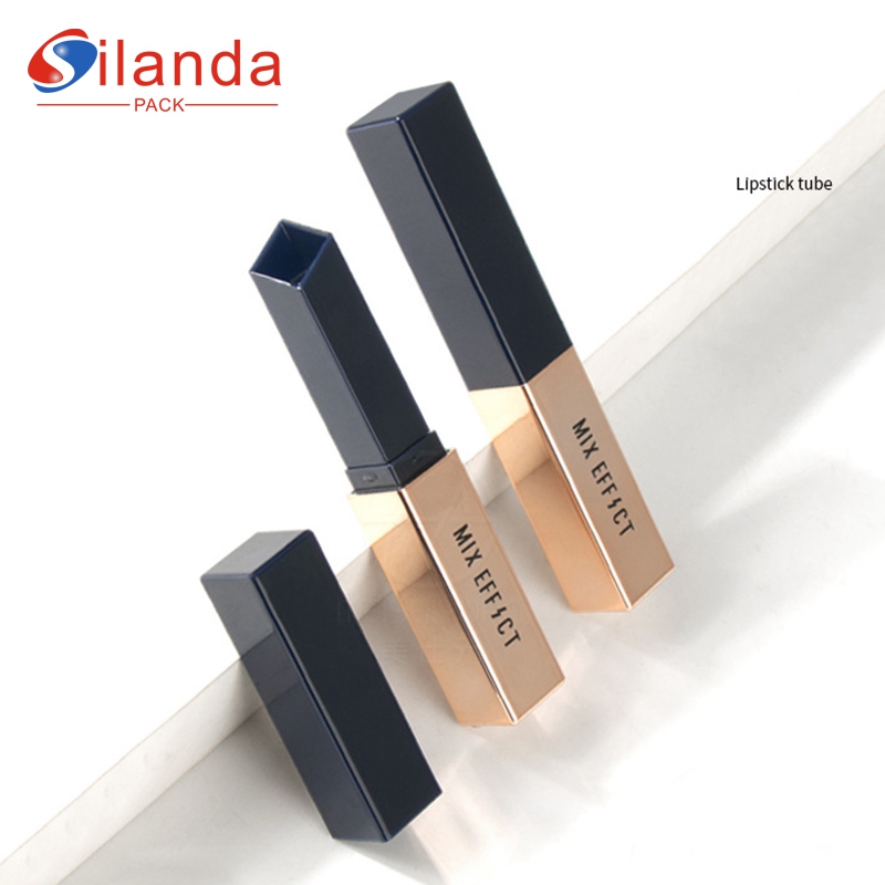 Branded Small Gold Bar Lipstick Tubes Empty Oblique Plastic Square Cosmetic Lip Stick Container  