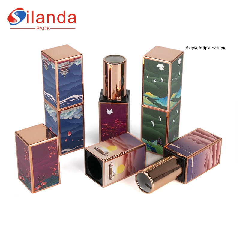 3D Printing Magnetic Square Lipstick Tubes Empty Chinese Style Cosmetic Lip Stick Container 