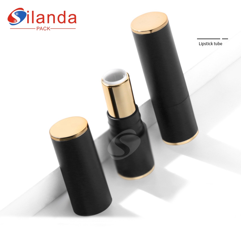 Black Round Airtight Makeup Lipstick Tubes Empty Plastic 3.5g Flat Mouth Cosmetic Lip Stick Container  