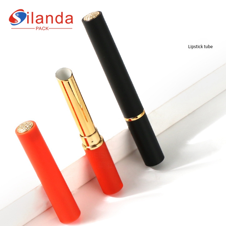 Black Round Small Thin Makeup Lipstick Tubes Empty 2.2g Slender Oblique Cosmetic Lip Balm Container  