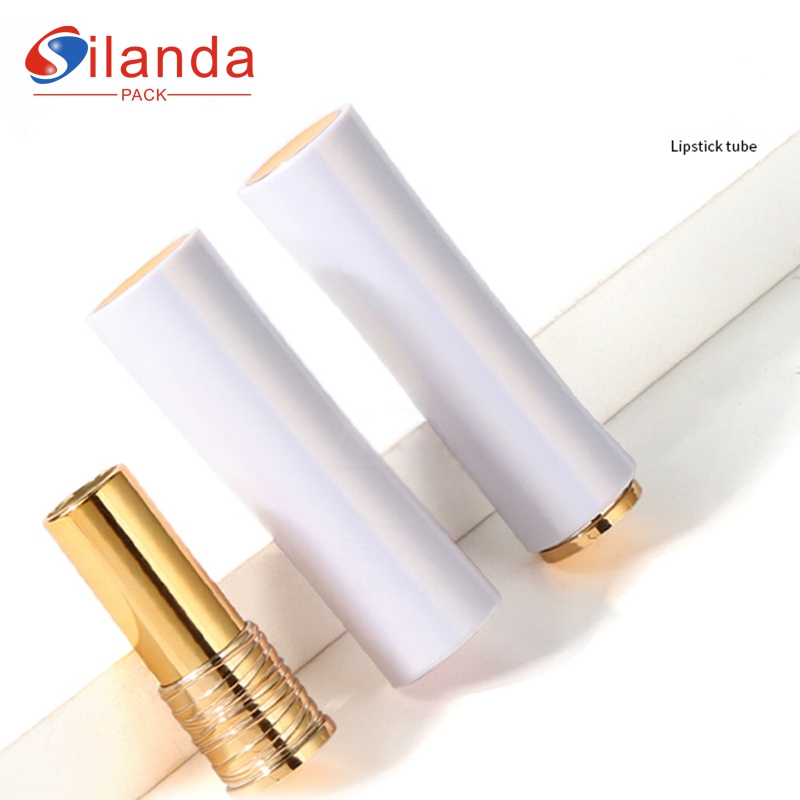 Branded White Round Press Makeup Lipstick Tubes Empty Spring Small Waist Flat Mouth 12.1mm Cosmetic Lip Stick Container 