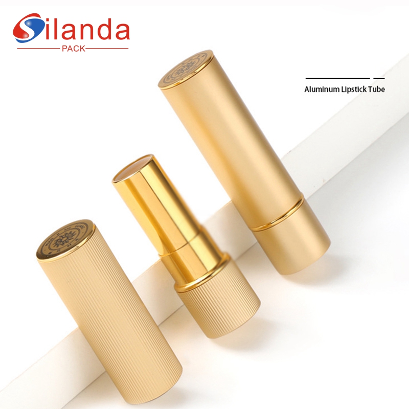 High End Aluminum Gold Round Makeup Lipstick Tubes Empty Flat Mouth 12.1mm Cosmetic Lip Stick Container 