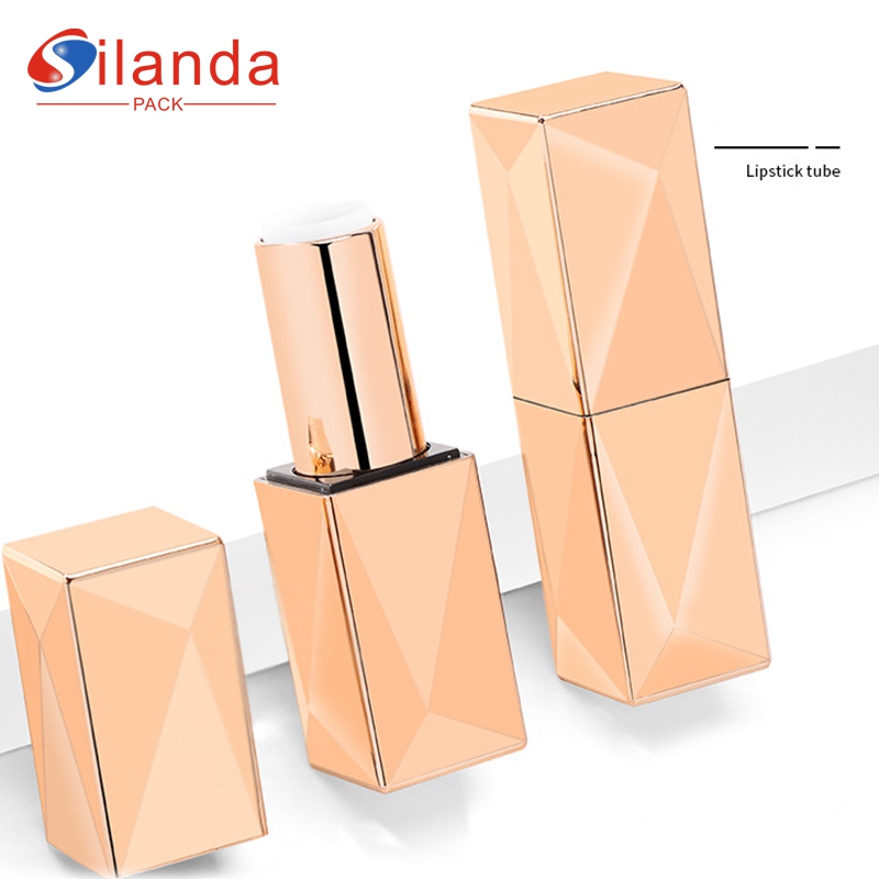 Luxury Gold Magnetic Square Makeup Lipstick Tubes Empty Diamond Surface 3.8g Cosmetic Lip Stick Container  