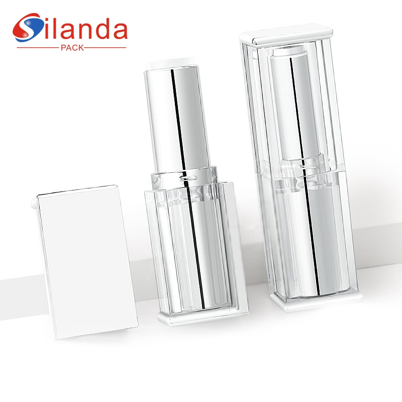 Branded Silver Square Makeup Lipstick Tubes Empty Plastic 3.5g Cosmetic Lip Stick Container  
