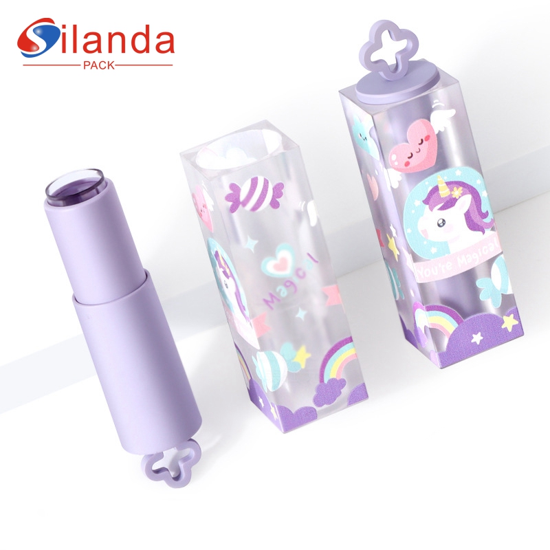 New Unicorn 3D Printing Square Makeup Lipstick Tubes Empty Plastic 3.5g Cosmetic Pull Out Lip Balm Container 