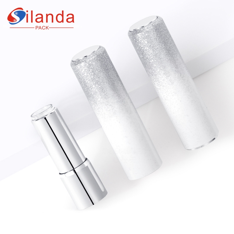 Round Silver Glitter Spray Plated Spring Lipstick Tubes Empty Flat Mouth 12.1mm Cosmetic Lip Stick Container  