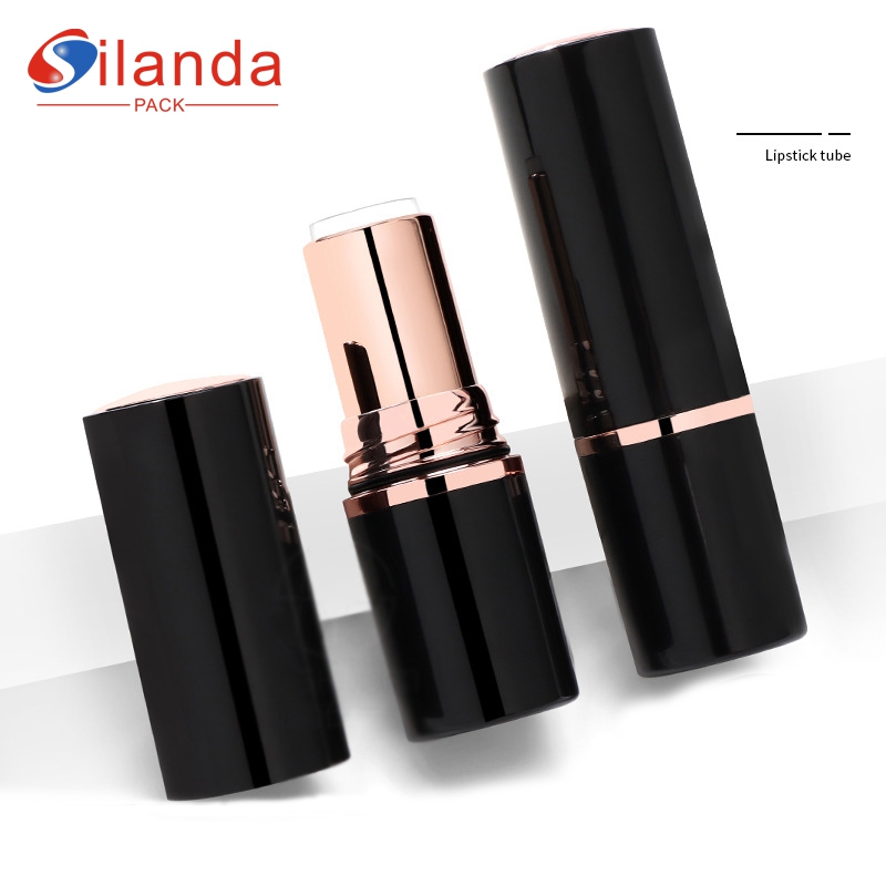 Black Sealed Round Flat Mouth Rotating Makeup Lipstick Tubes Empty Plastic 3.5g Cosmetic Lip Stick Container 