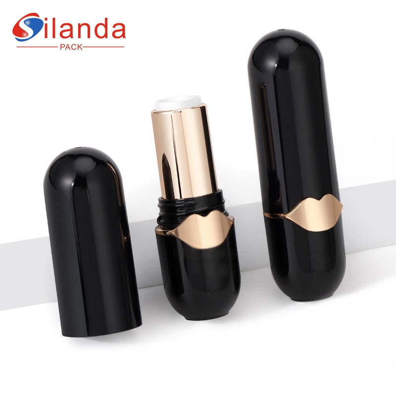 Black Rotary Sealed Capsule Shaped Makeup Lipstick Tubes Empty Plastic 3.5g Portable Round Cosmetic Lip Stick Container