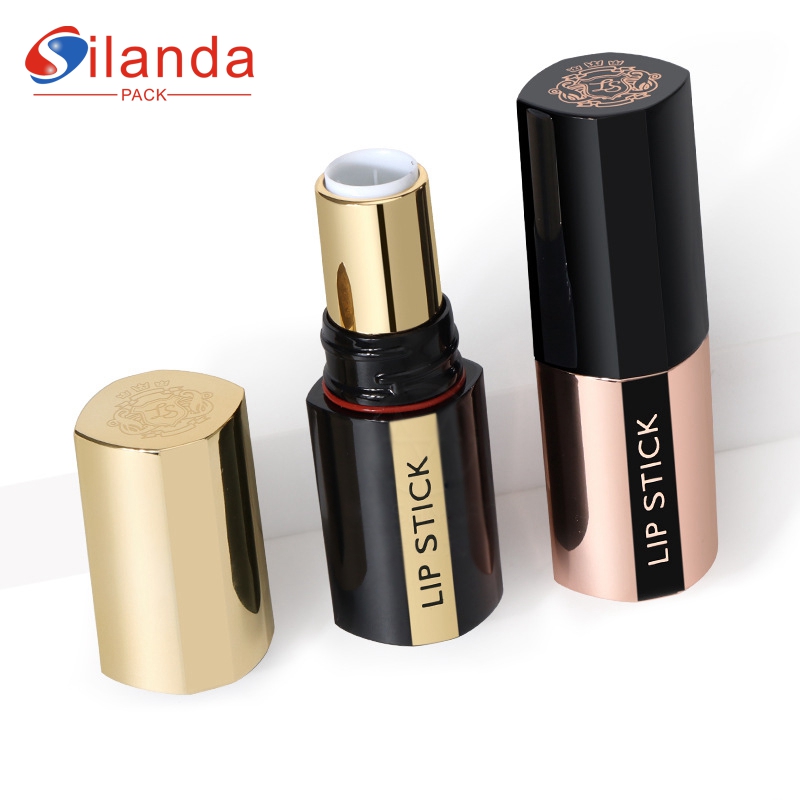 Luxury Airtight Black Oval Round Spiral Makeup Lipstick Tubes Empty Plastic 3.5g Cosmetic Lip Balm Container 