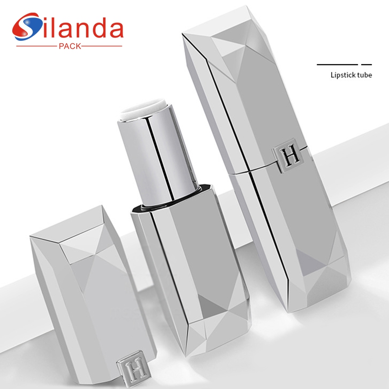 Luxury Silver Diamond Shaped Magnetic Makeup Lipstick Tubes Empty Plastic 3.5g Cosmetic Lip Stick Container 