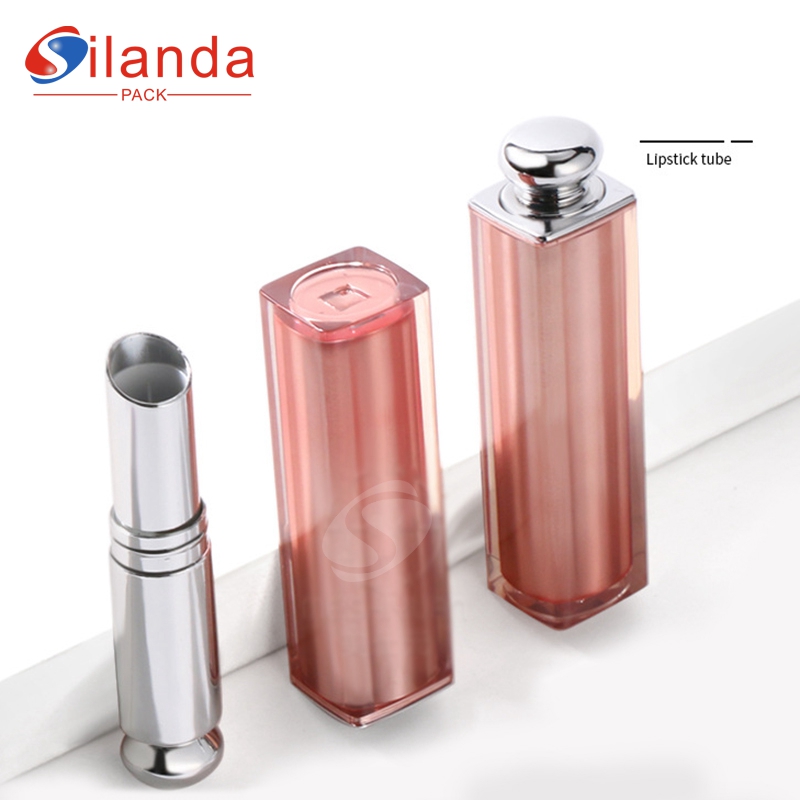 Pink Branded Square Pull Out Makeup Lipstick Tubes Empty Plastic 3.5g Cosmetic Flat Mouth 12.1mm Lip Stick Container 