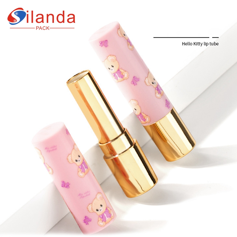 Lovely Pink 3D Printing Round Flat Mouth Makeup Lipstick Tubes Empty Plastic 3.5g Cosmetic Lip Stick Container 