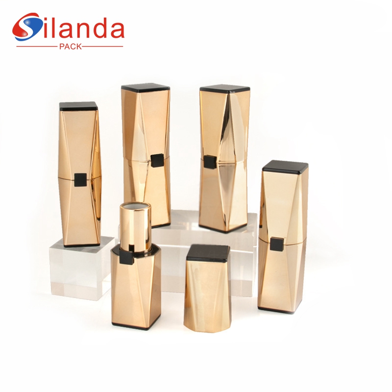 High End Magnetic Square Gold Makeup Lipstick Tubes Empty Plastic 3.8g Cosmetic Lip Stick Container  