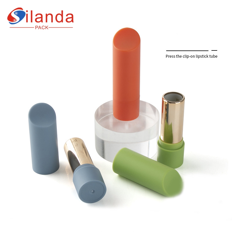 Simple Round Candy Color Press Buckle Makeup Lipstick Tubes Empty Plastic 3.5g Cosmetic Lip Stick Container  