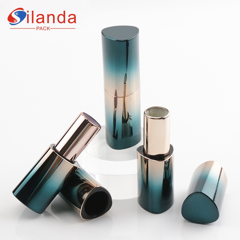 New Magnetic Irregular Triangle Electroplating Gradient Colored Makeup Lipstick Tubes Empty Plastic 3.5g Cosmetic Lip Stick Container 