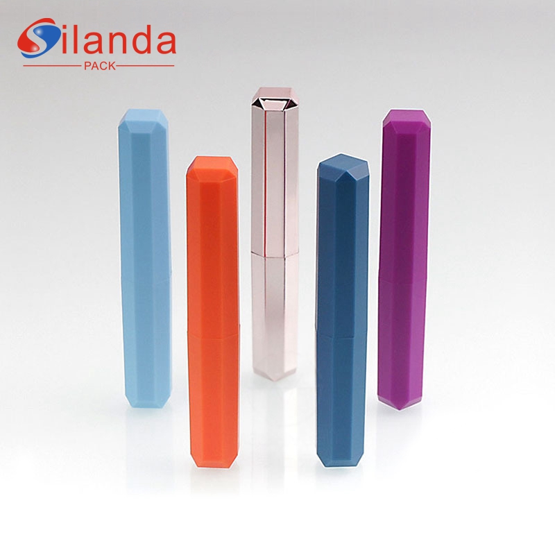 Blue Polygonal Small Slant Makeup Lipstick Tubes Empty Plastic Octagonal Slender 2.2g Cosmetic Lip Balm Container 