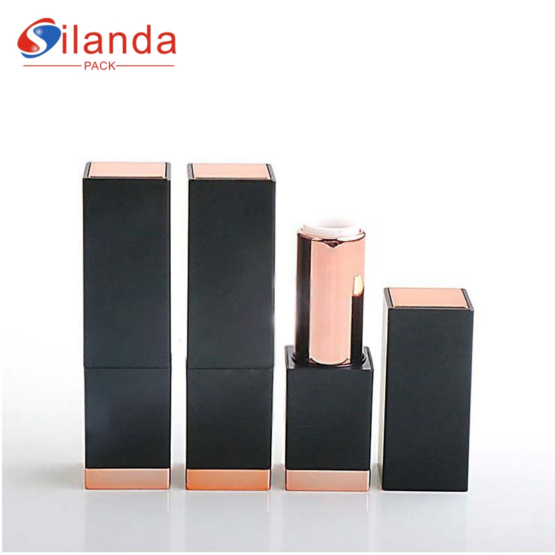 Delicate Black Square Magnatic Makeup Lipstick Tubes Empty Plastic 3.8g Flat Mouth 12.1mm Cosmetic Lip Stick Container 