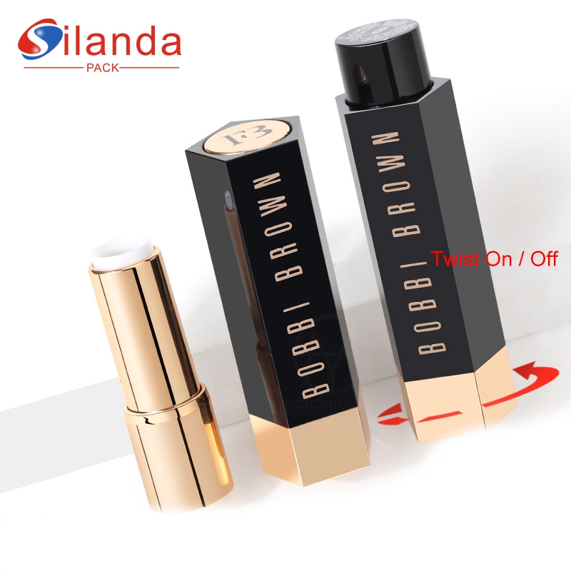 Branded Pentagram Black Spring Makeup Lipstick Tubes Empty Plastic 3.8g Rotating Cosmetic Lip Stick Container  