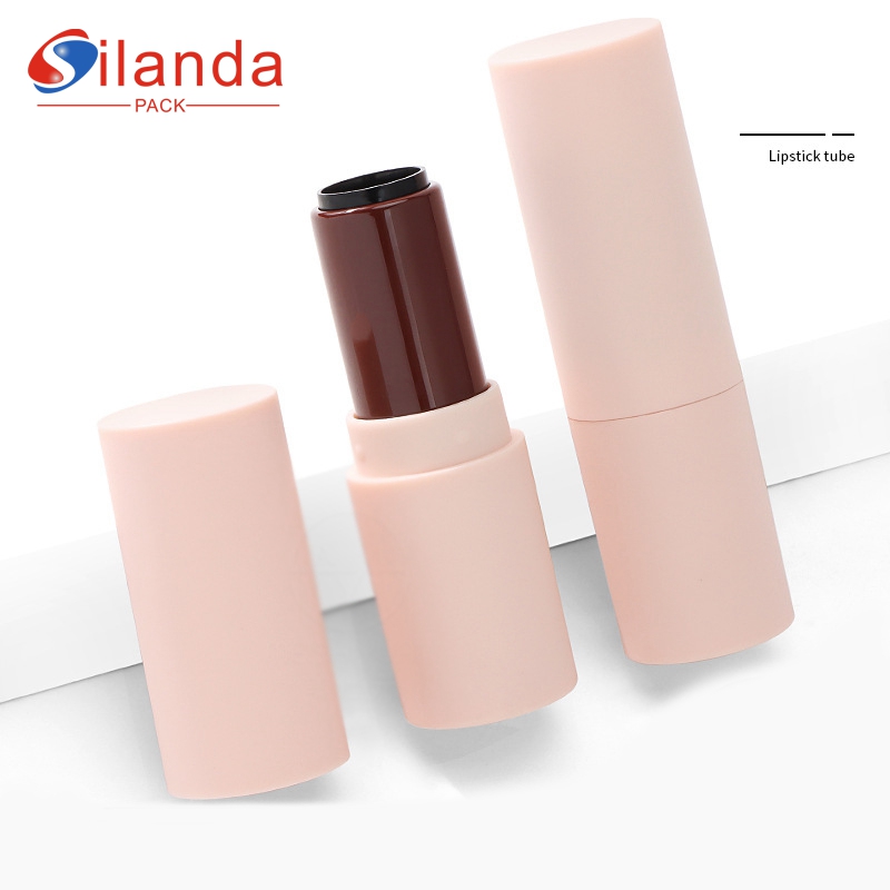 Simple Pink Round Flat Mouth Makeup Lipstick Tubes Empty Plastic 3.5g Cosmetic Lip Balm Container 