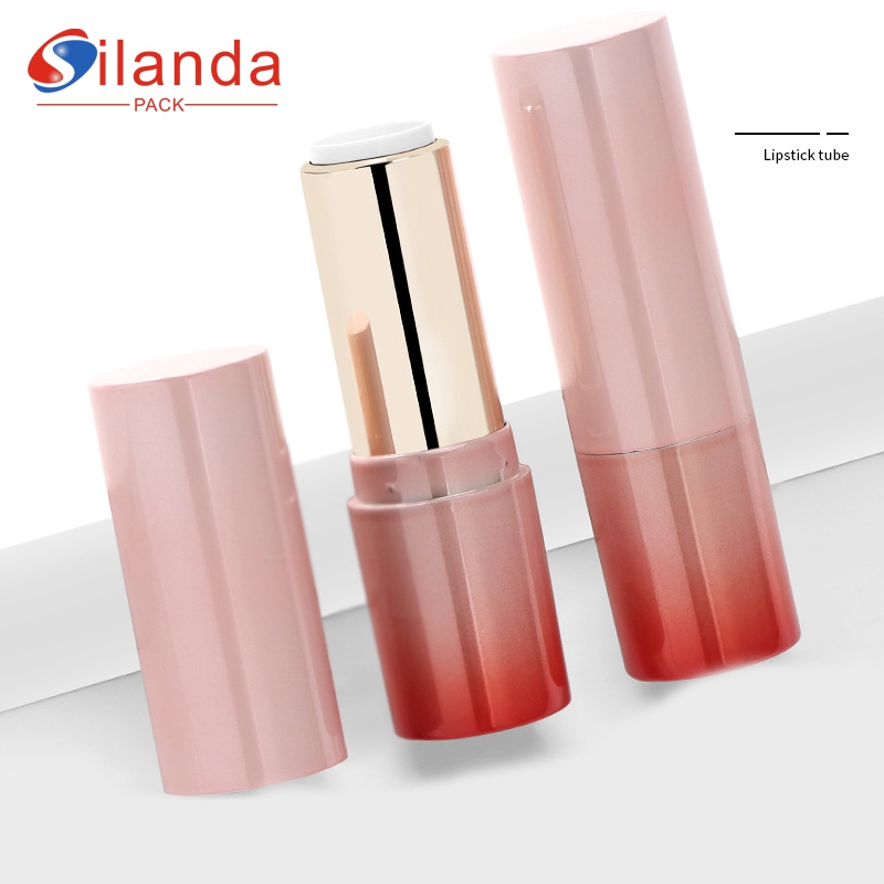 Gradient Pink Round Flat Mouth Makeup Lipstick Tubes Empty Plastic 3.5g Cosmetic Lip Stick Container  