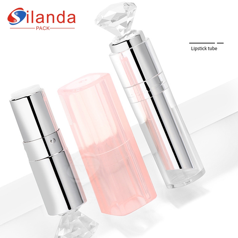 Elegant Pink Square Pull Out Makeup Lipstick Tubes Empty Plastic 3.5g Round Cosmetic Lip Stick Container 