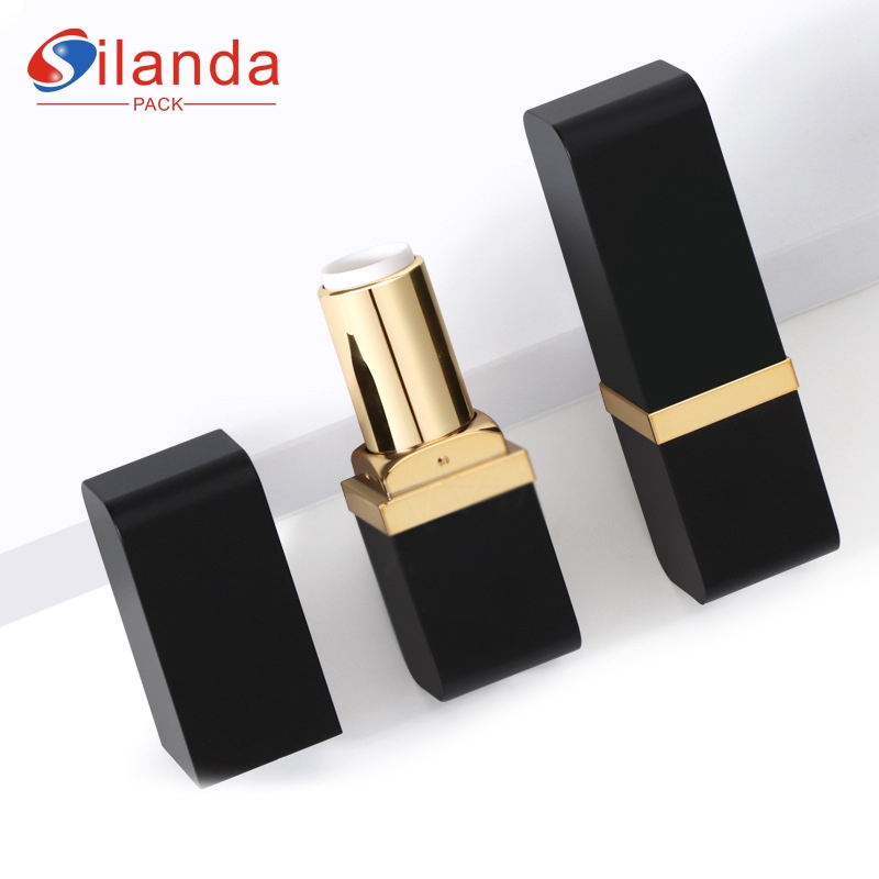 Delicate Black Square Clip In Flat Mouth 12.1mm Makeup Lipstick Tubes Empty Plastic 3.5g Cosmetic Lip Stick Container 