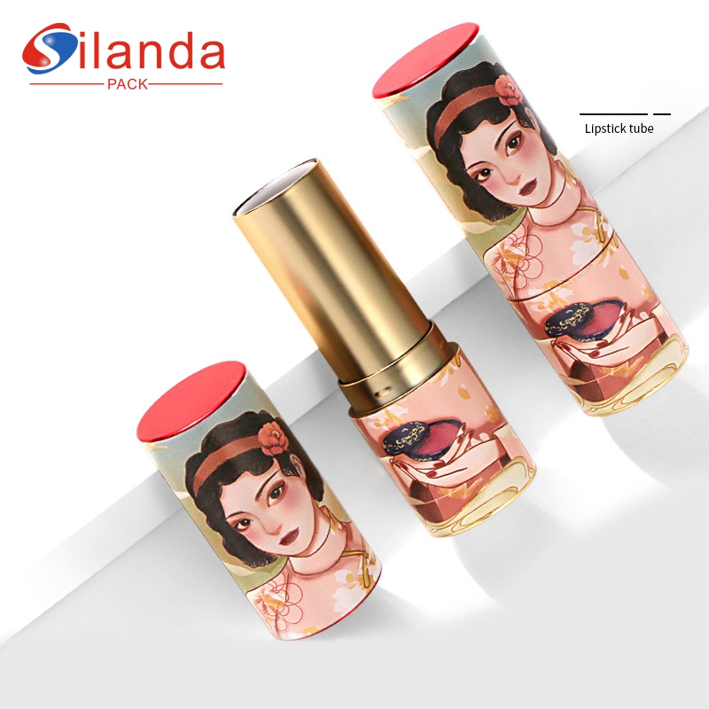 Nice Chinese Style 3D Printing Round Flat Mouth Makeup Lipstick Tubes Empty Plastic 3.5g Cosmetic Lip Stick Container  