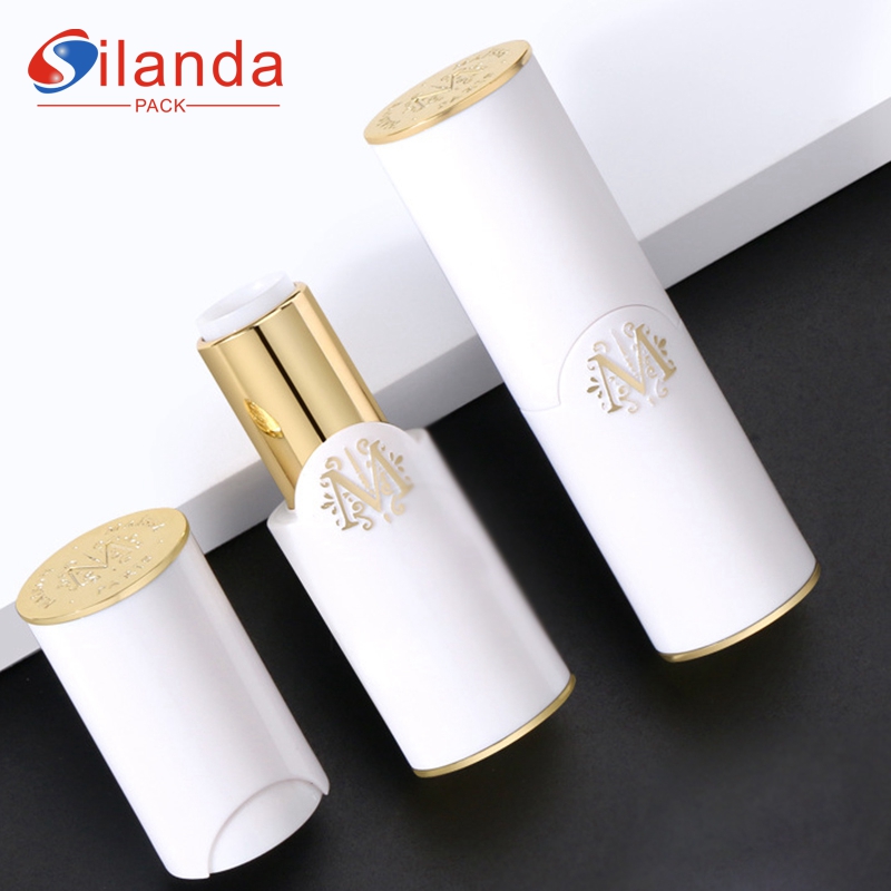 Luxury White Magnetic Round Flat Mouth 12.1mm Makeup Lipstick Tubes Empty Plastic 3.5g Cosmetic Lip Stick Container 